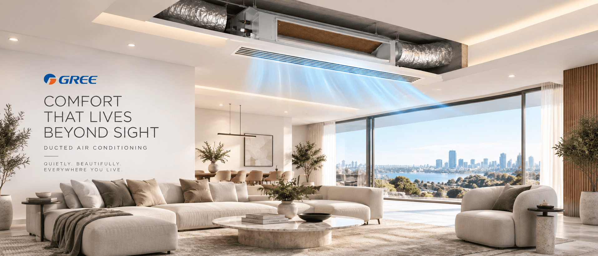 Sistem duct Gree integrat discret într-un living modern